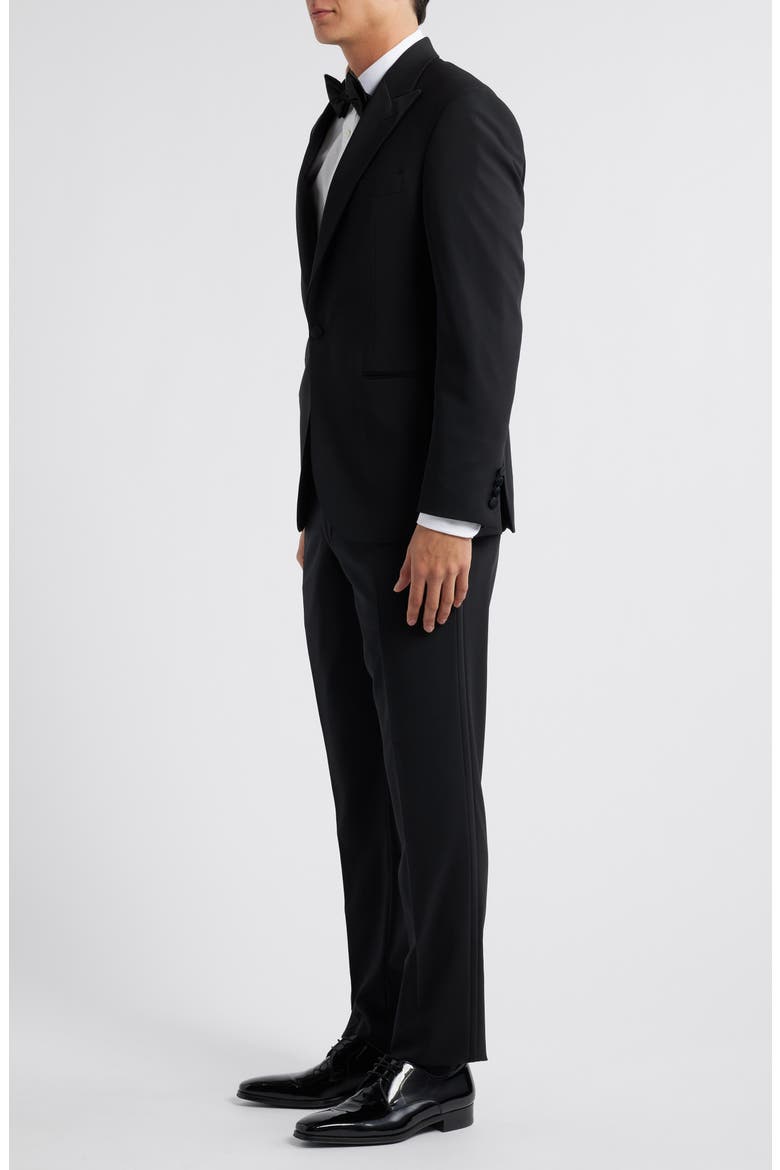 Elwood Contemporary Fit Black Wool Peak Lapel Tuxedo, Alternate, color, BLACK