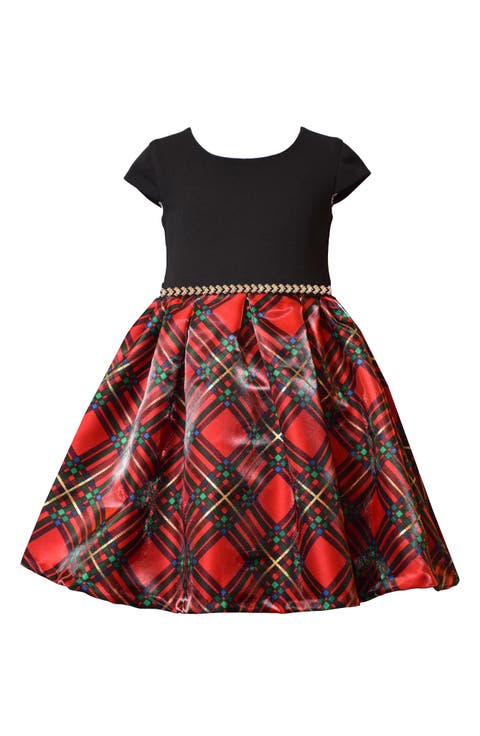 Kids' Scuba Knit & Metallic Plaid Party Dress (Toddler & Little Kid)