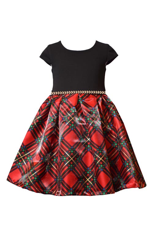 Iris & Ivy Kids' Scuba Knit & Metallic Plaid Party Dress in Red 