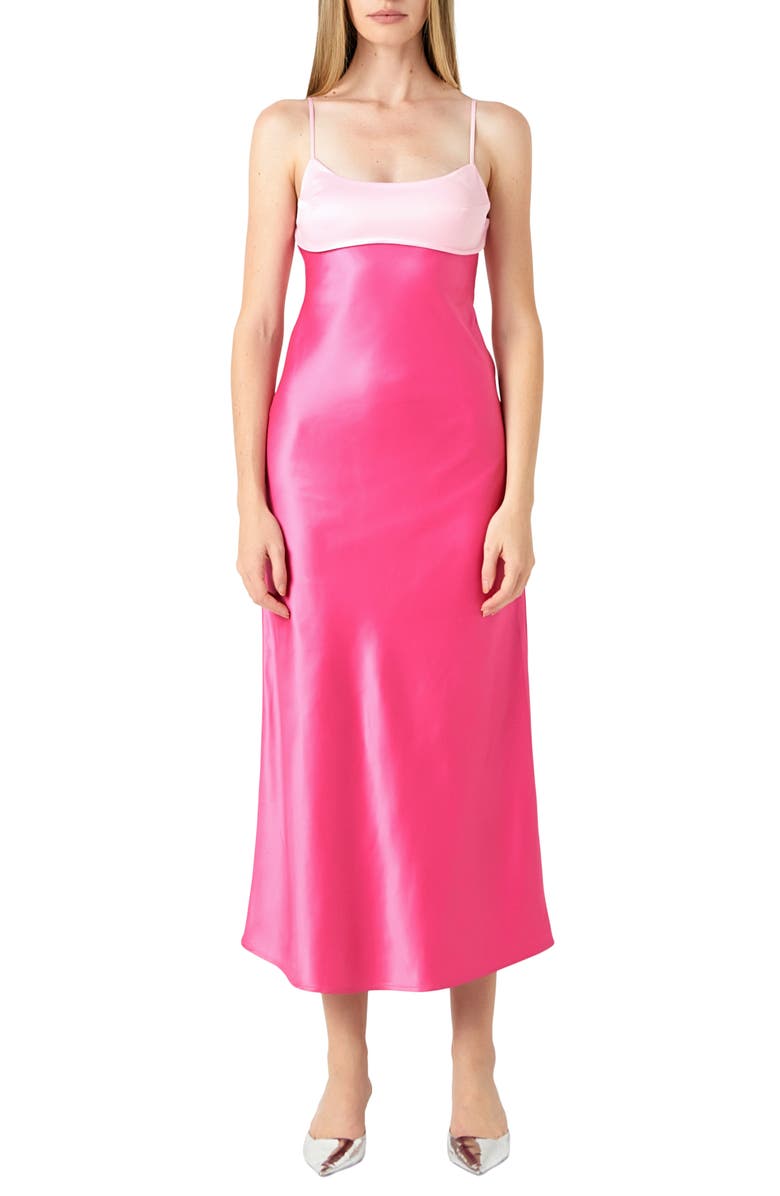 Endless Rose Colorblock Satin Midi Cocktail Dress, Main, color,