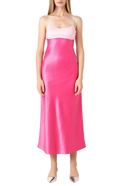 Colorblock Satin Midi Cocktail Dress