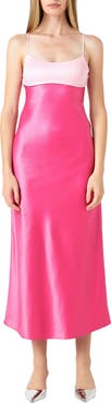 Endless Rose Colorblock Satin Midi Cocktail Dress