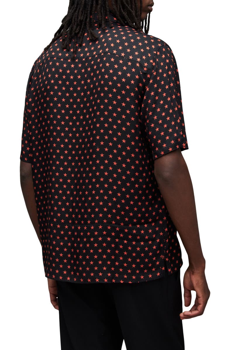 AllSaints Stellar Mass Relaxed Fit Star Print Camp Shirt, Alternate, color, Jet Black