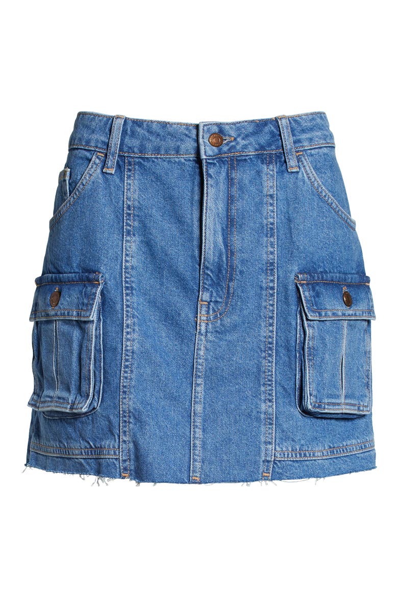 Cargo Denim Miniskirt, Alternate, color, MEDIUM BLUE