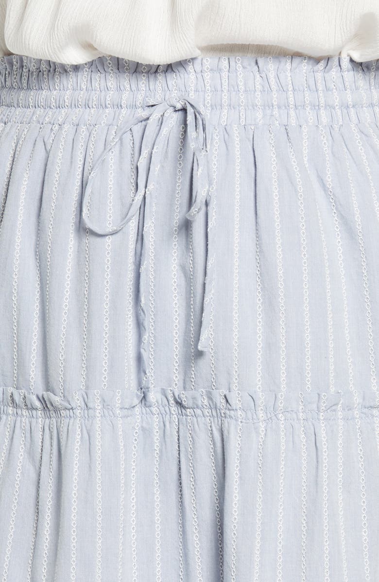 Madewell Striped Ruffle Tiered Pull-On Maxi Skirt, Alternate, color, Blue/ White Stripe