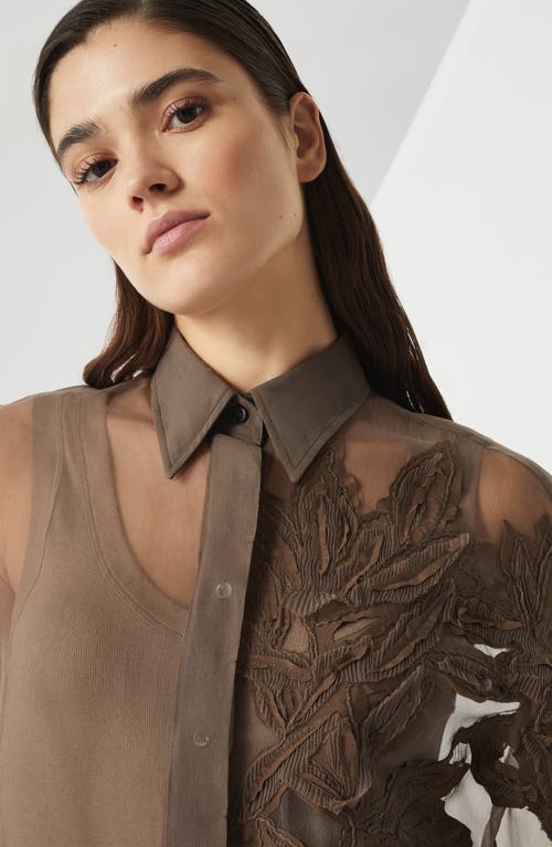 Brunello Cucinelli Laser Cut Crispy Silk Chiffon Blouse In Brown