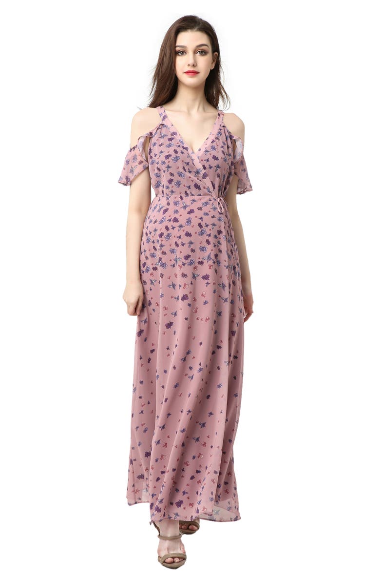 Kimi and Kai Catalina Cold Shoulder Wrap Maxi Maternity Dress, Alternate, color,