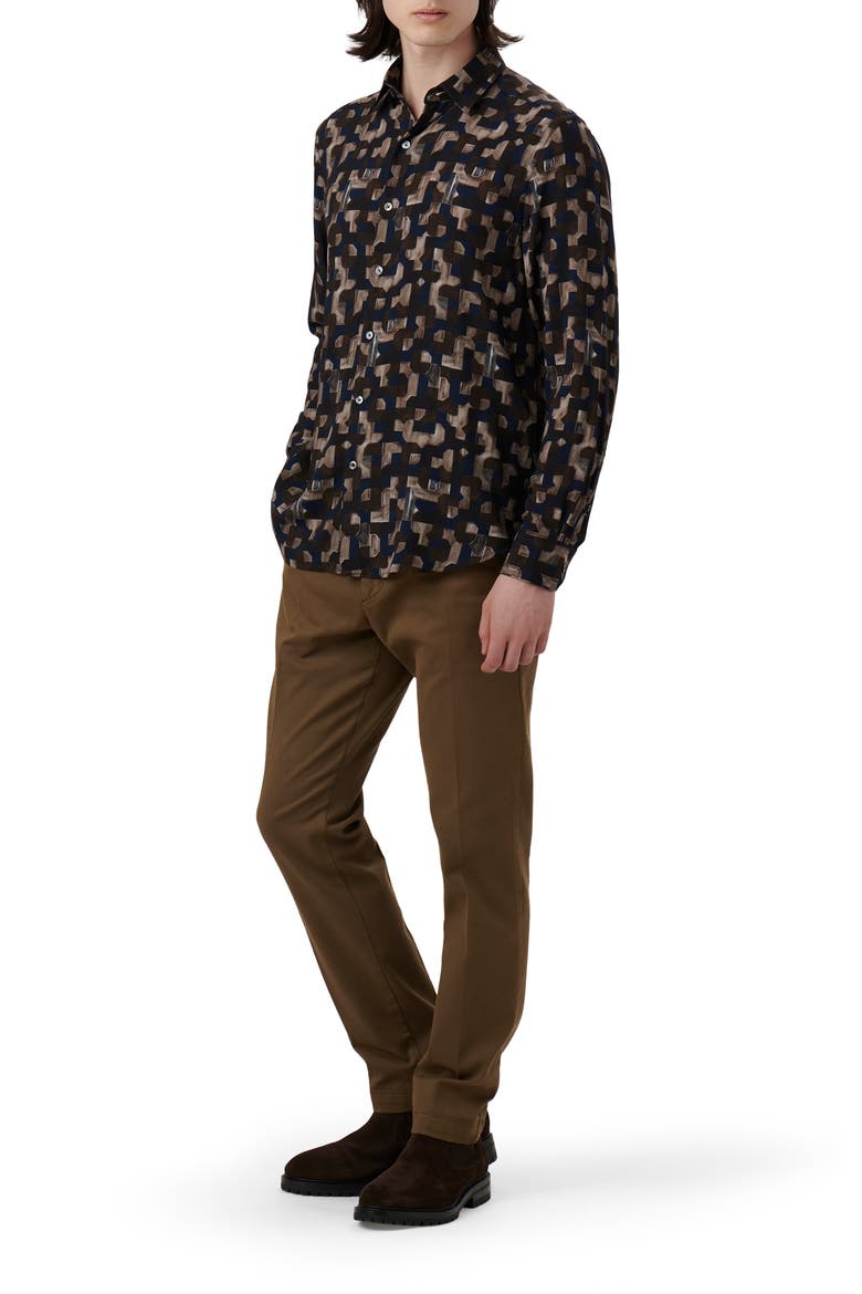 Julian Shaped Fit EcoVero™ Geo Print Button-Up Shirt, Alternate, color, CHESTNUT