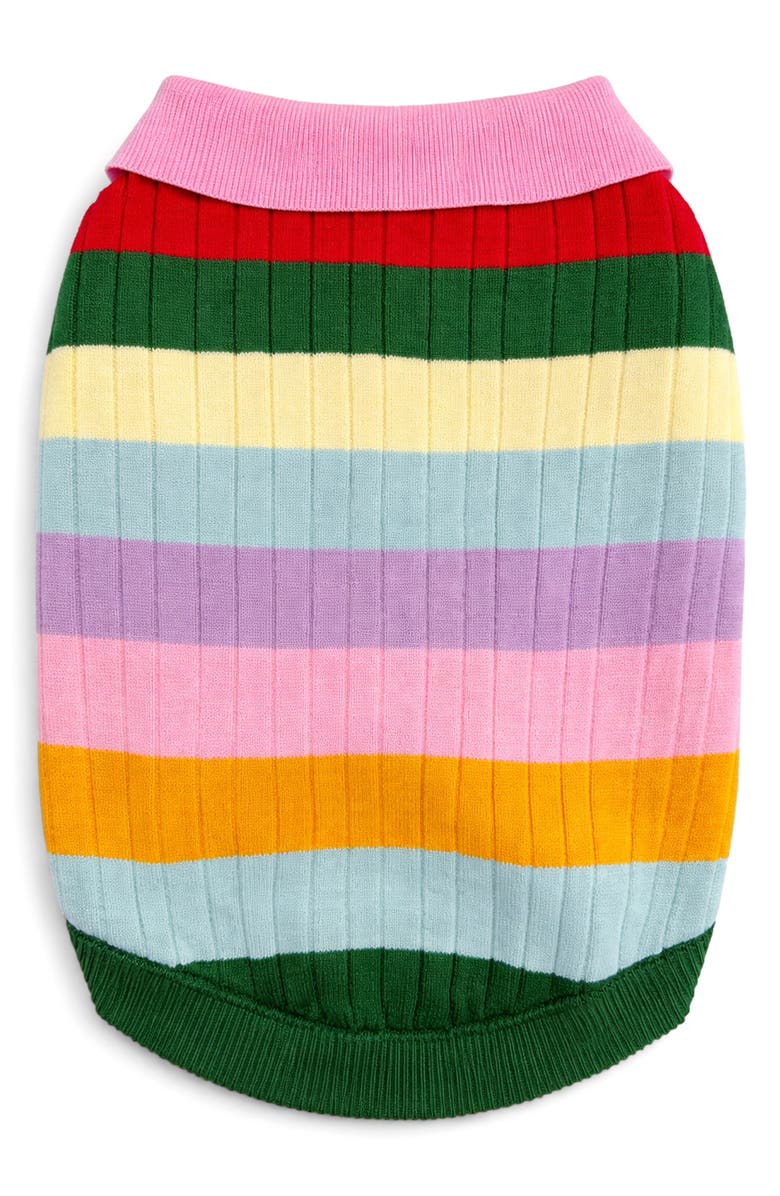 Found My Animal Hotdog Appliqué Stripe Pet Sweater, Main, color, Pink