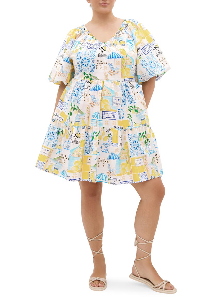 Fantasy Amalfi Print Tiered Minidress, Main, color, AMALFI COAST