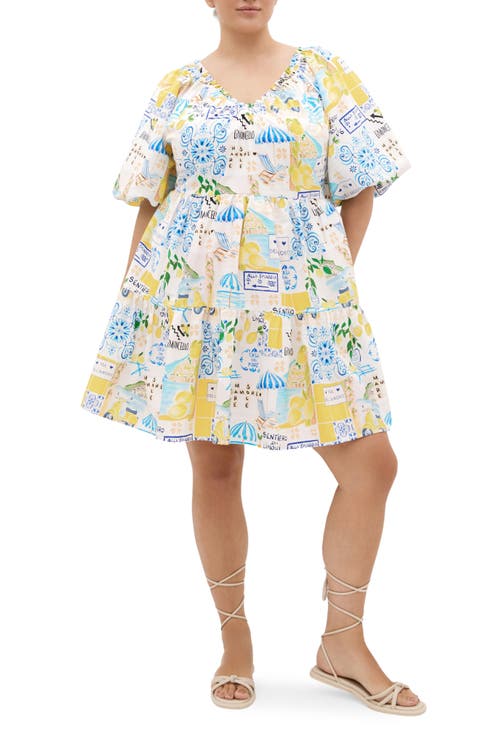 Fantasy Amalfi Print Tiered Minidress (Plus Size)