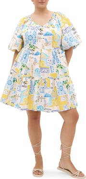City Chic Fantasy Amalfi Print Tiered Minidress