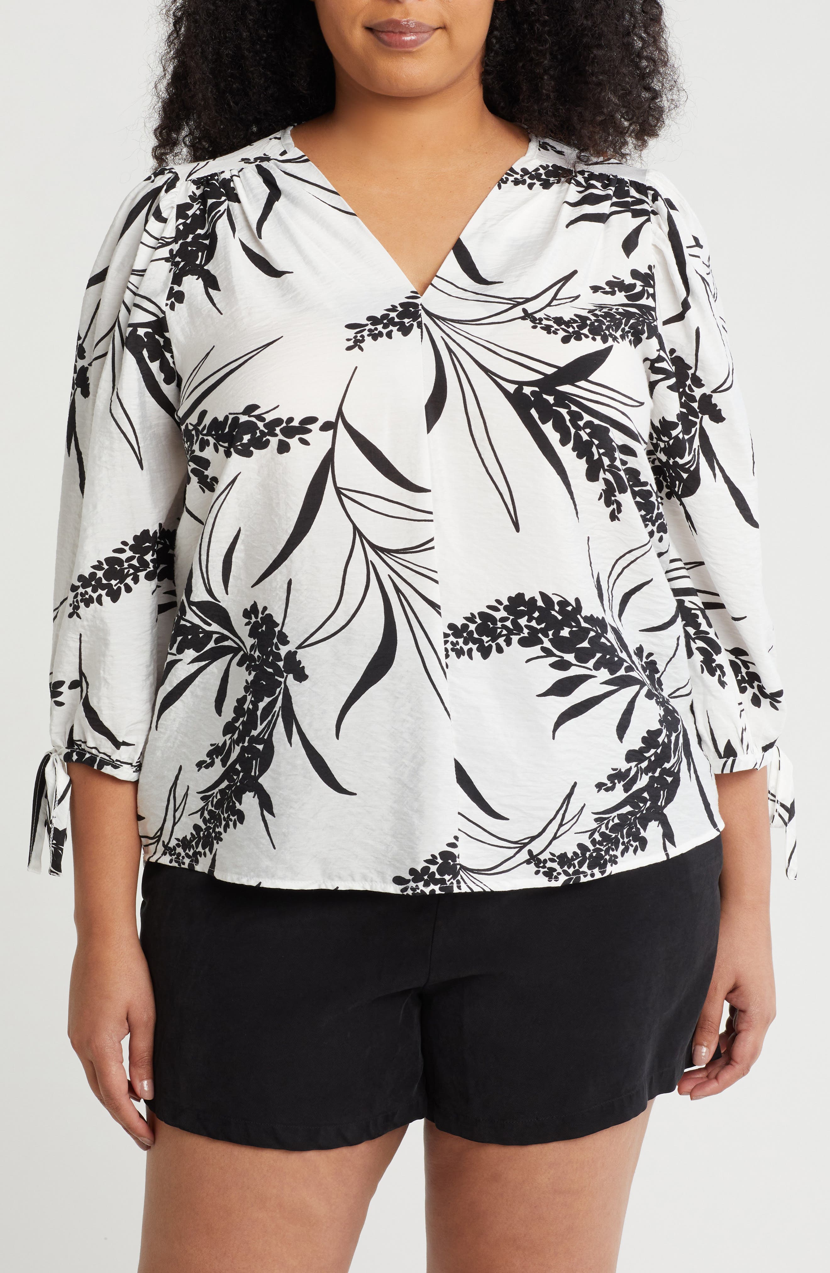 Renee C Floral Print V-Neck Shirt