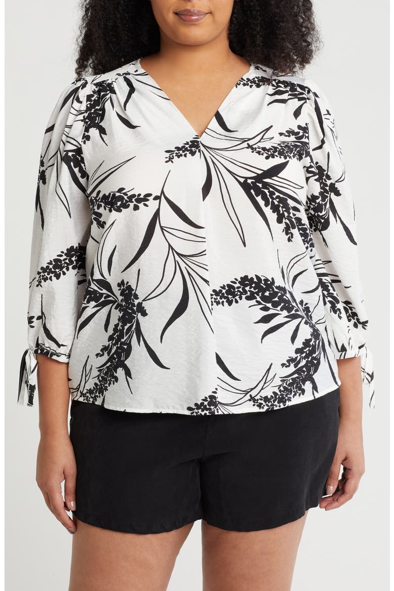 Floral Print V-Neck Shirt, Main, color, WHITE