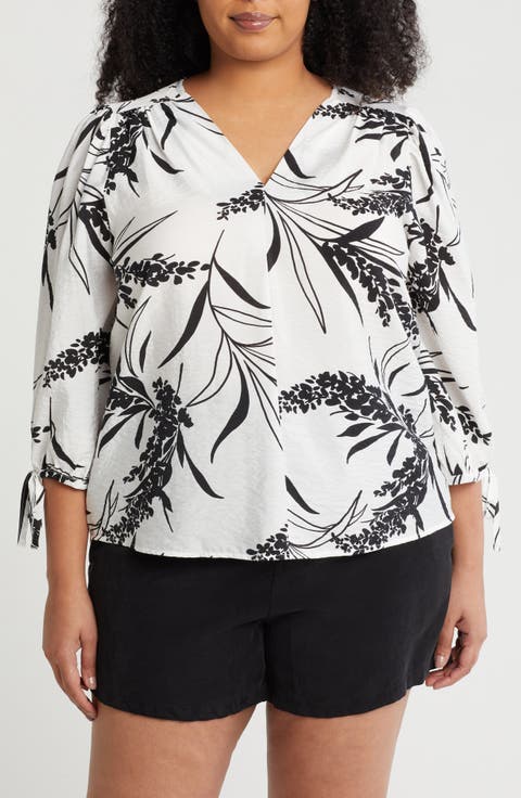 Floral Print V-Neck Shirt (Plus)