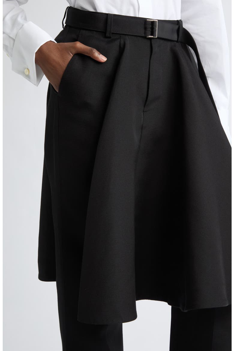 Belted Double-Faced Silk & Cotton Skirted Pants, Alternate, color, BLACK