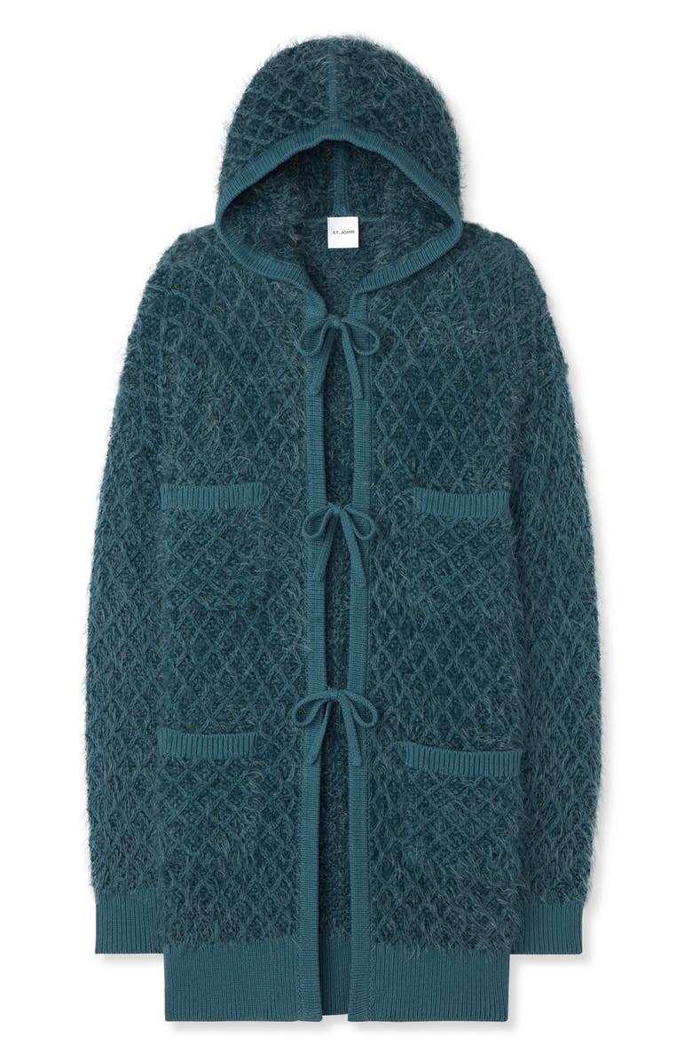 ST. JOHN Eyelash Diamond Knit Hooded Cardigan, Alternate, color, 