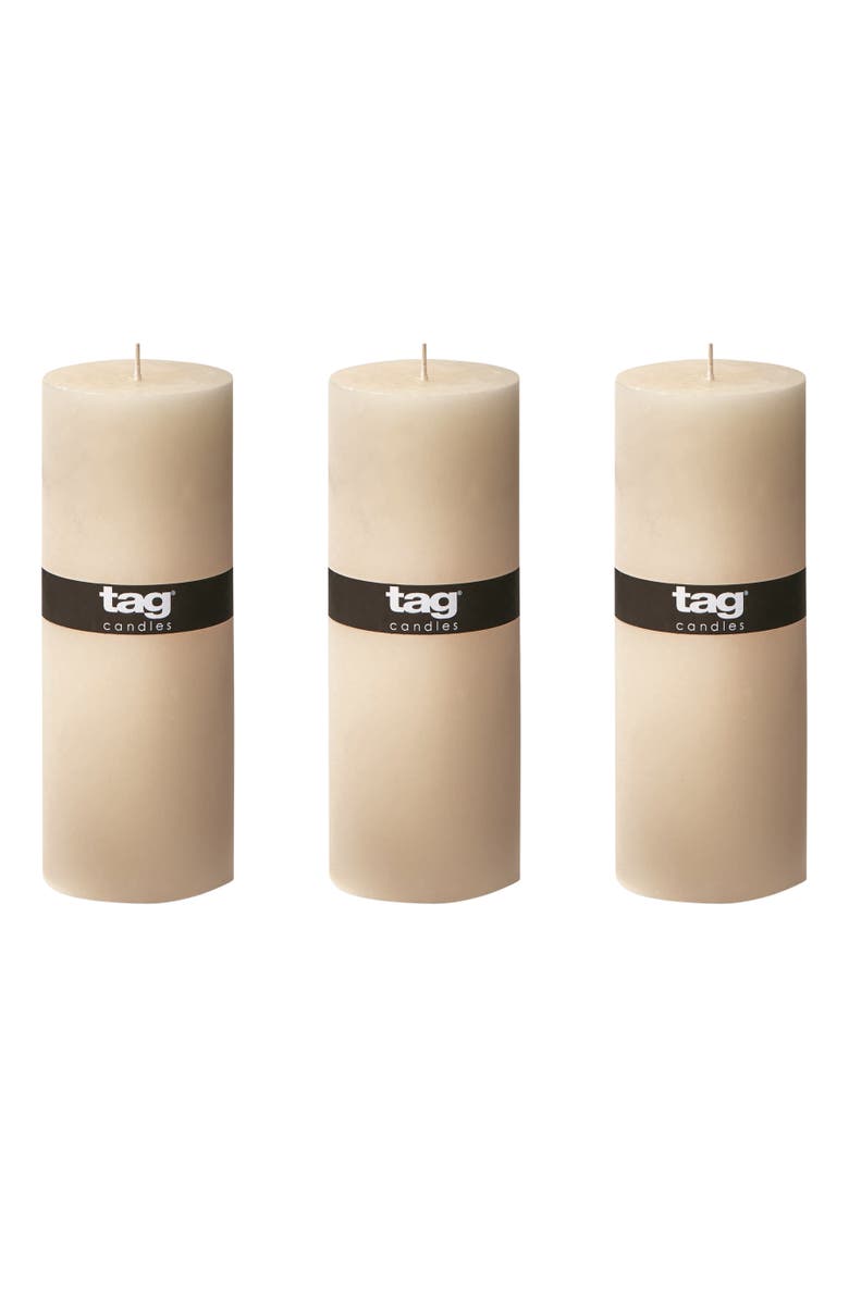 tag Ivory Pillar Candles Unscented Drip-Free Long Burning Set, Main, color, Beige