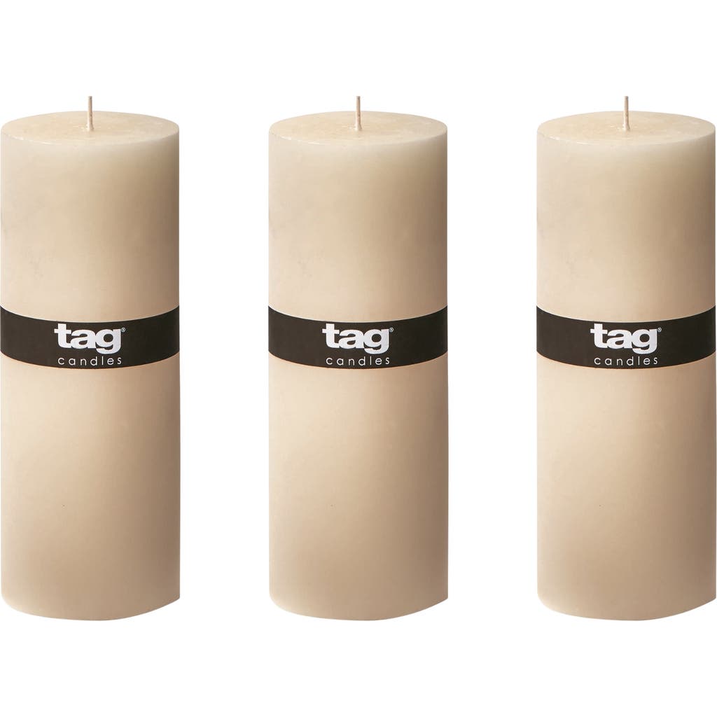 Tag Ivory Pillar Candles Unscented Drip-free Long Burning Set In Brown