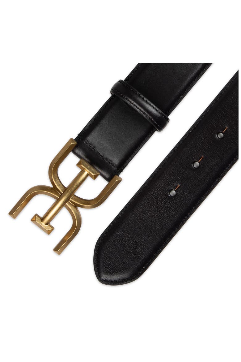 Logo Buckle Leather Belt, Alternate, color, BLACK