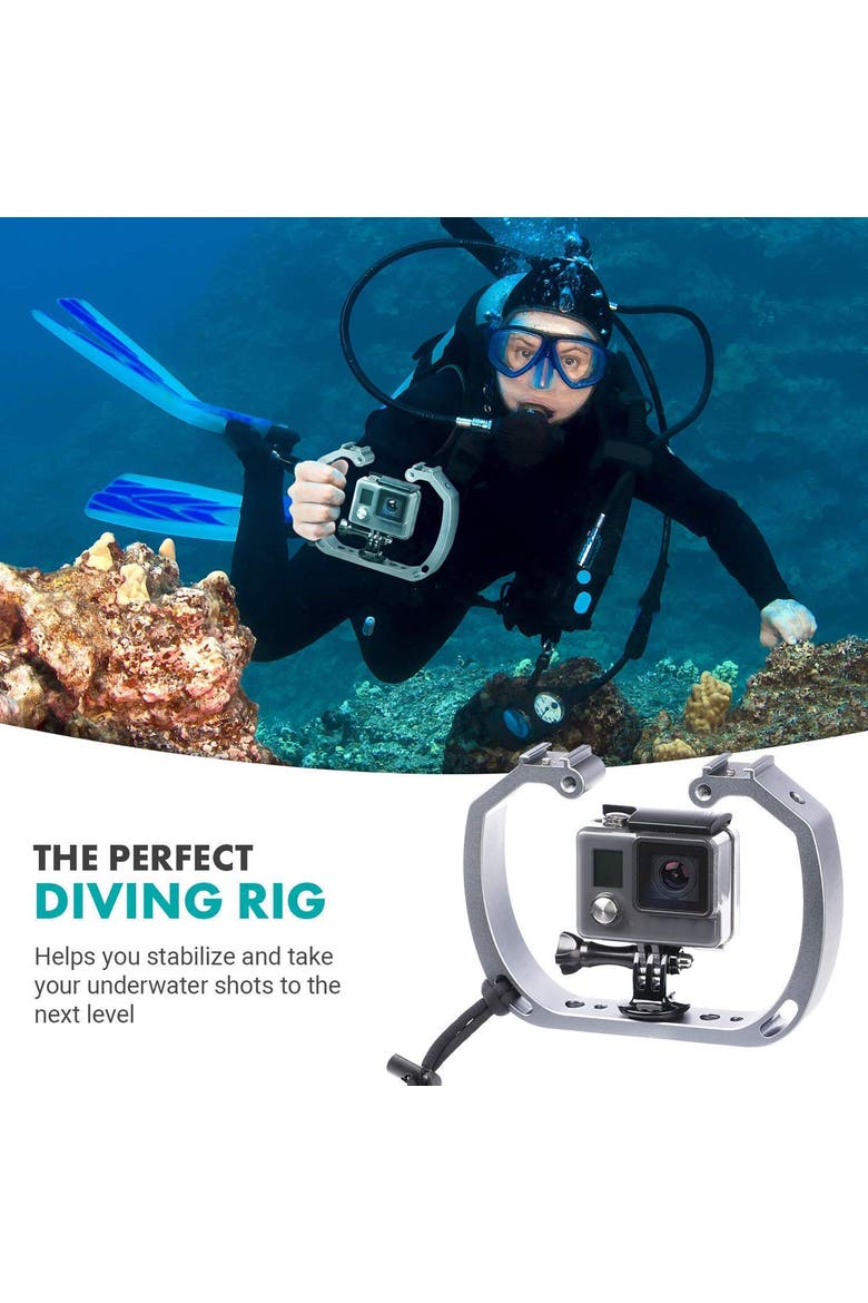 GB-U70 Underwater Diving Rig with Cold Shoe Mounts & Wrist Strap for GoPro and other Waterproof Action Cams, Alternate, color, Black
