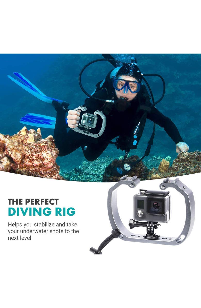 MOVO GB-U70 Underwater Diving Rig with Cold Shoe Mounts & Wrist Strap for GoPro and other Waterproof Action Cams, Alternate, color, Black