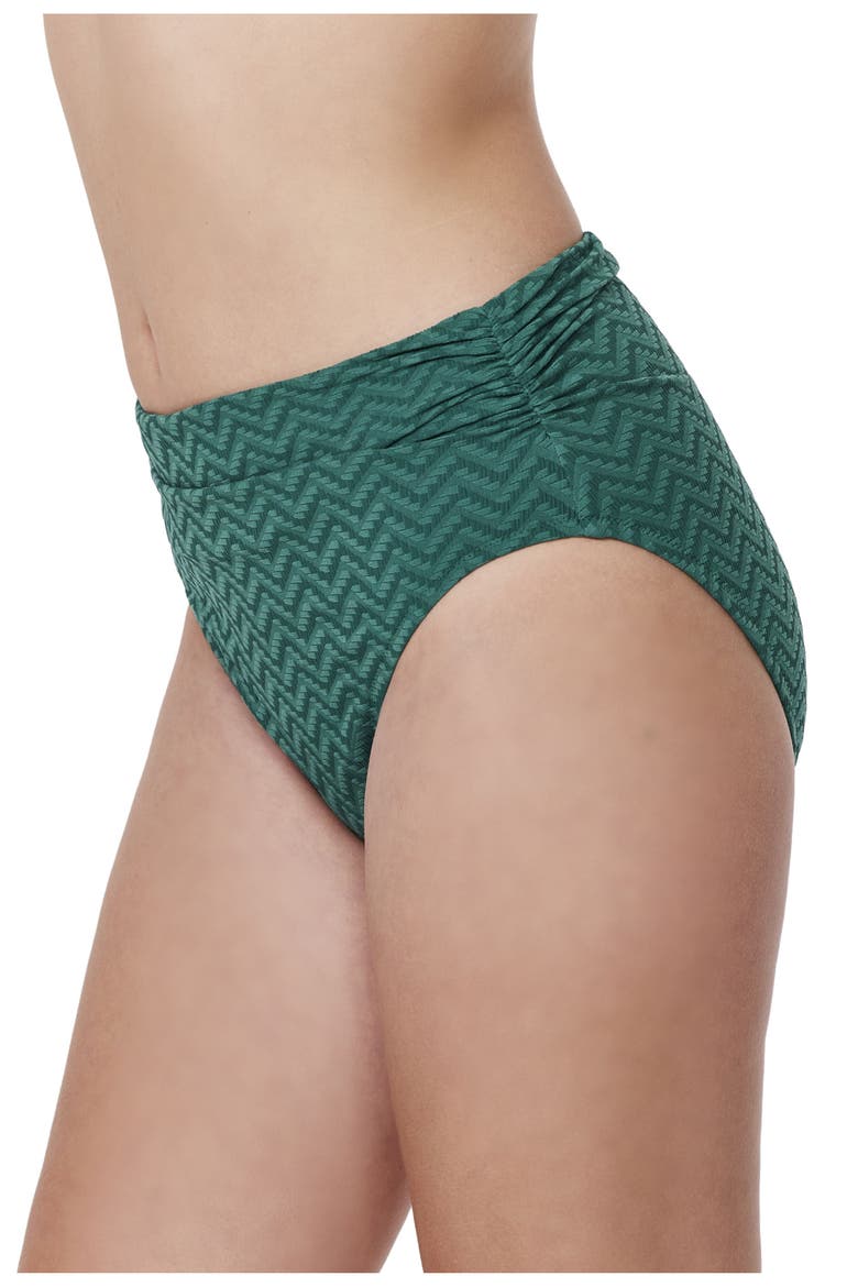 Medina Textured Shirred High Waist Swim Bottom, Main, color, Bottle Green
