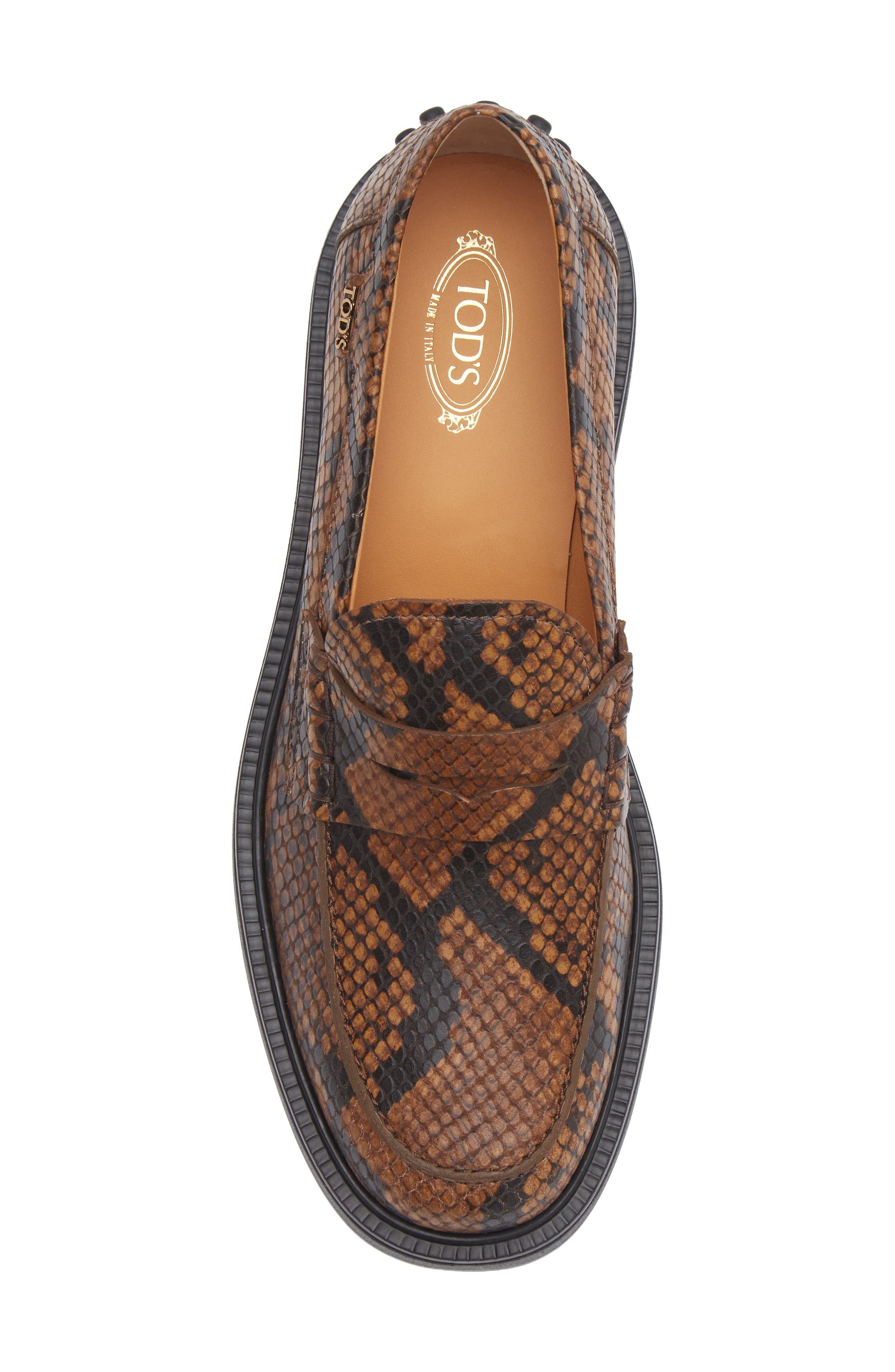 Python Embossed Penny Loafer, Alternate, color, MARRONE CHIARO