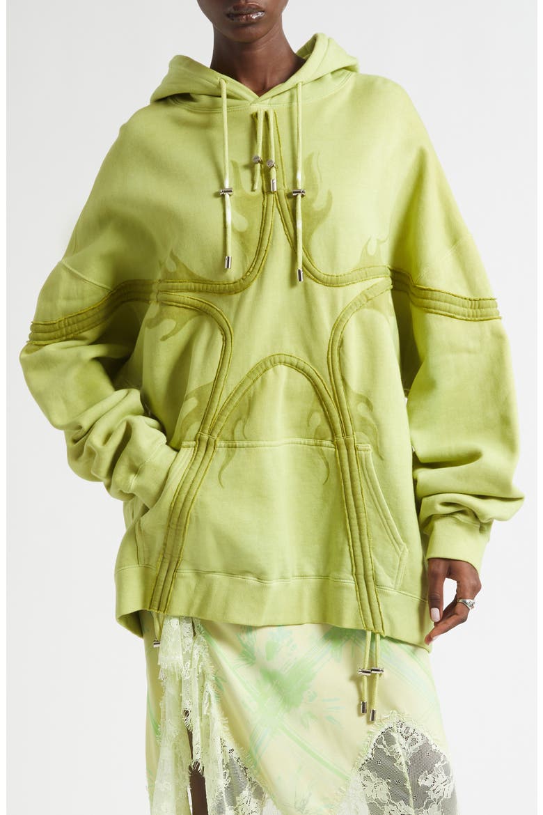 Star Tie Dye Cotton Fleece Hoodie, Main, color, OLIVE FLAMES
