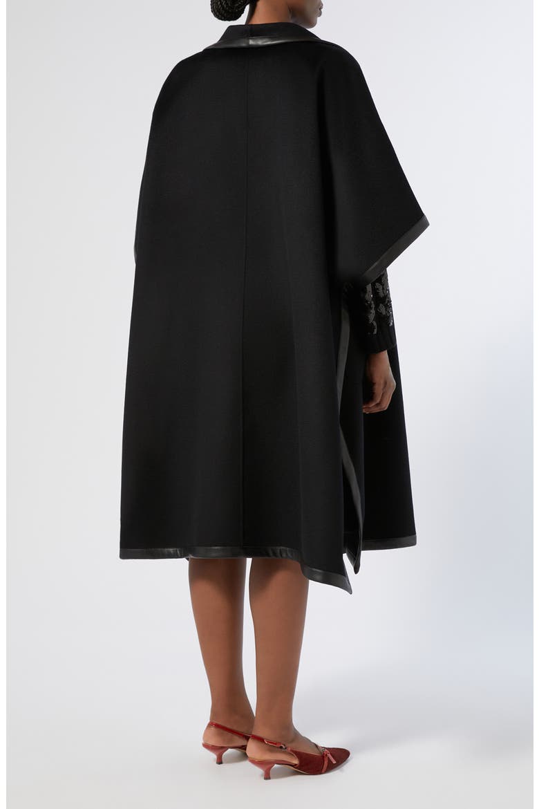 Ortica Faux Leather & Virgin Wool Poncho, Alternate, color, BLACK