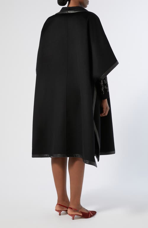 Marina Rinaldi Ortica Faux Leather & Virgin Wool Poncho In Black