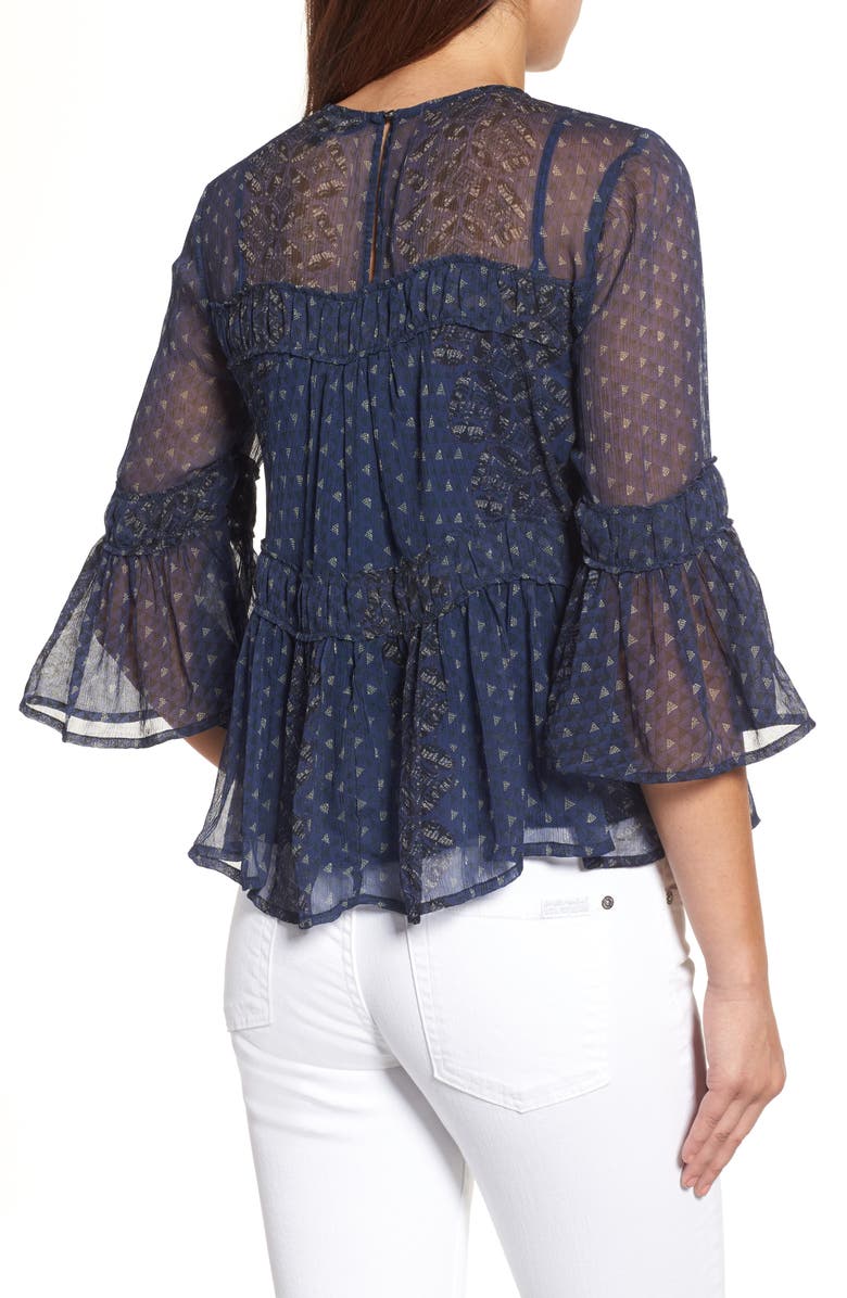 Lucky Brand Shirred Peasant Top, Alternate, color, 