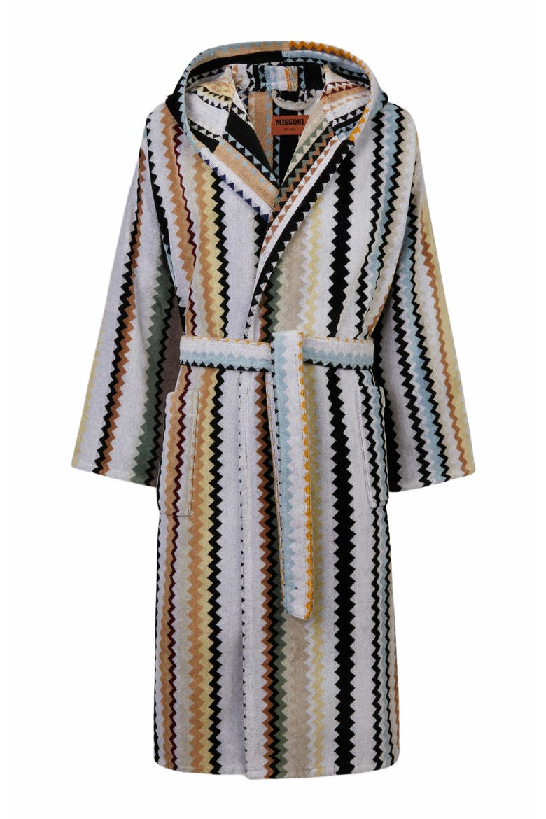 Long Curt Chevron Cotton Terry Hooded Bathrobe, Main, color, Black
