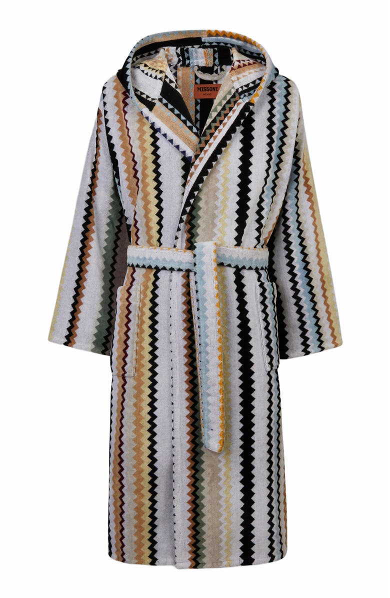 Missoni Home Long Curt Chevron Cotton Terry Hooded Bathrobe, Main, color, Black