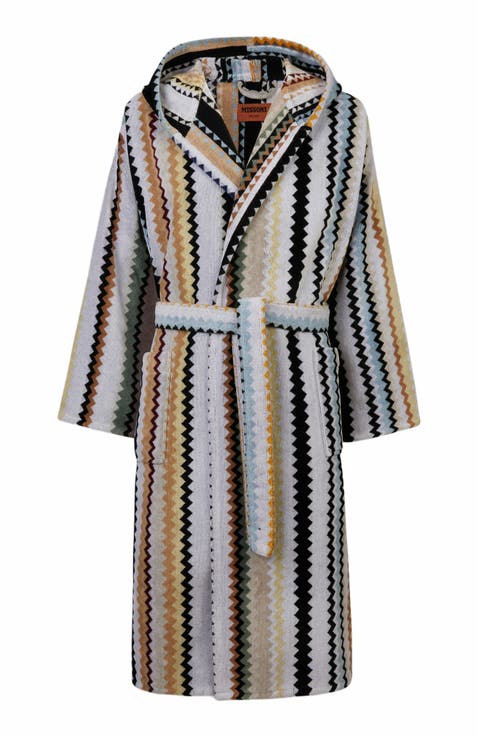Long Curt Chevron Cotton Terry Hooded Bathrobe