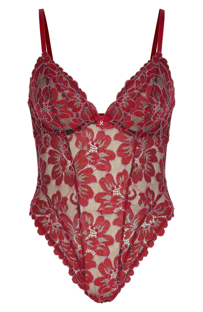 SAVAGE X FENTY Floral Corded Lace Underwire Teddy, Alternate, color, Red Cognac