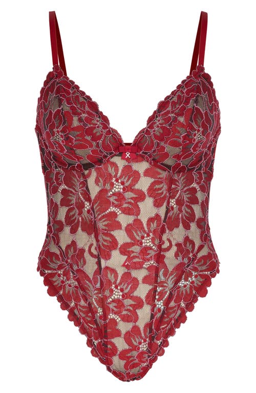 Savage X Fenty Floral Corded Lace Underwire Teddy In Red