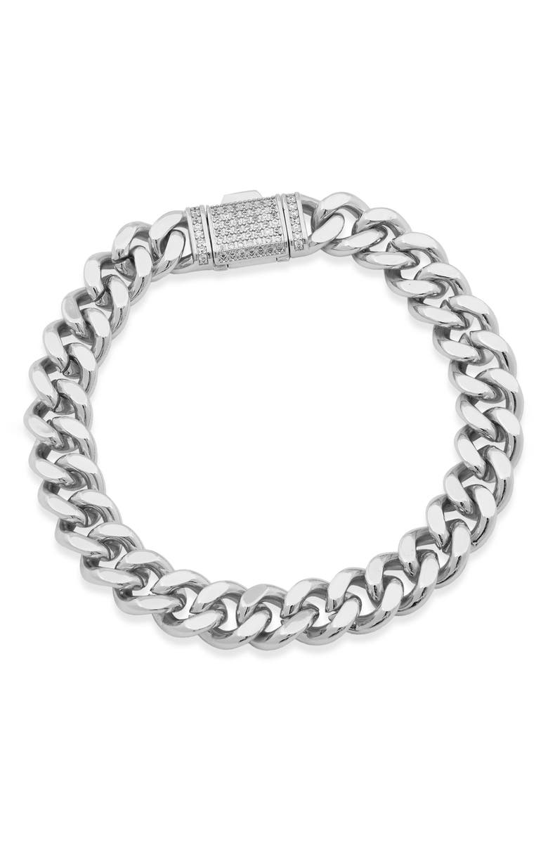 SAVVY CIE JEWELS Pavé Cubic Zirconia Chunky Curb Chain Bracelet, Main, color, White