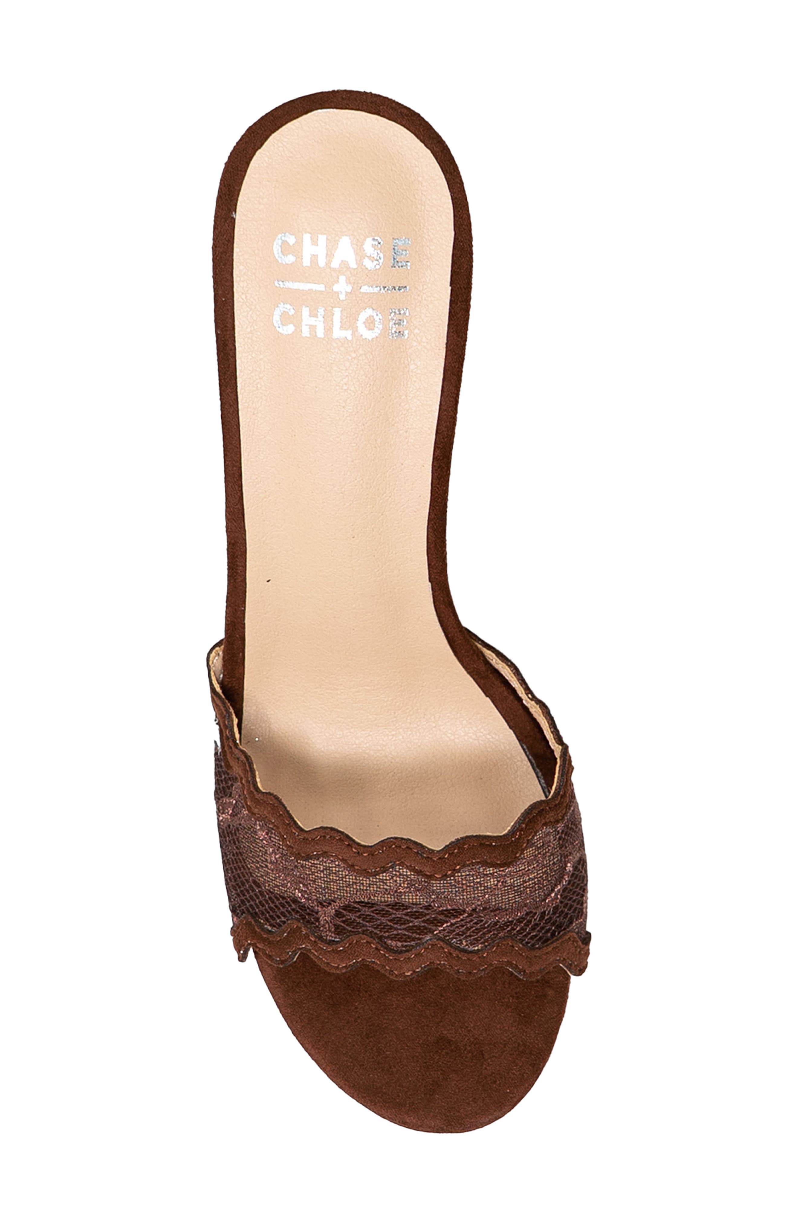CHASE AND CHLOE Scalloped Lace Sandal, Alternate, color, Brown