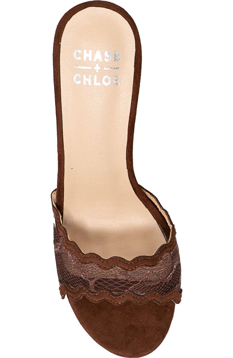 CHASE AND CHLOE Scalloped Lace Sandal, Alternate, color, Brown