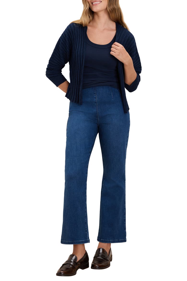 Accordion Linen Blend Rib Cardigan, Alternate, color, DARK INDIGO