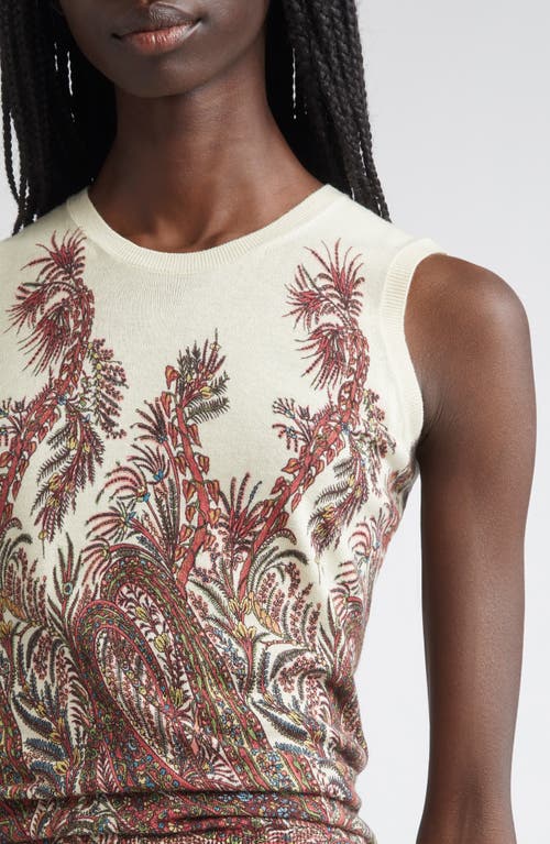 Etro , Silk And Cashmere Top With Placed Print, Woman, Multicolour, Size 44 In White