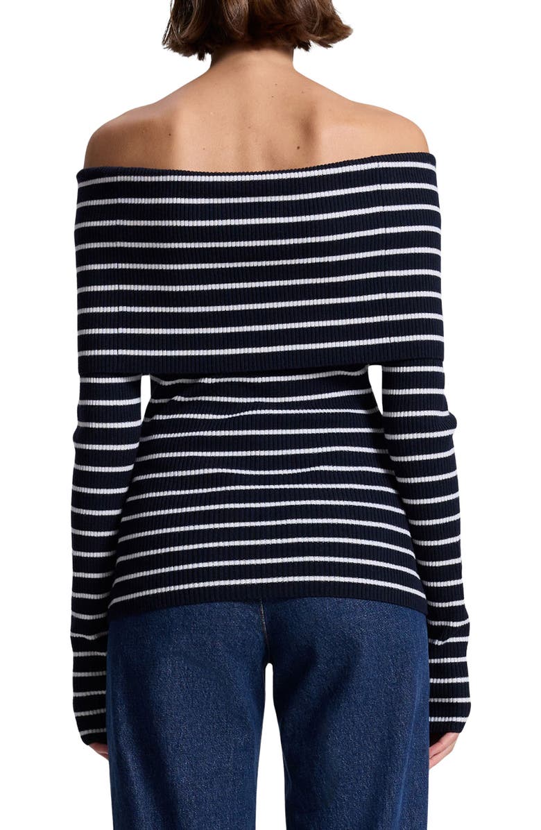 A.L.C. Evelyn Off the Shoulder Merino Wool Blend Sweater, Alternate, color, Midnight/ White