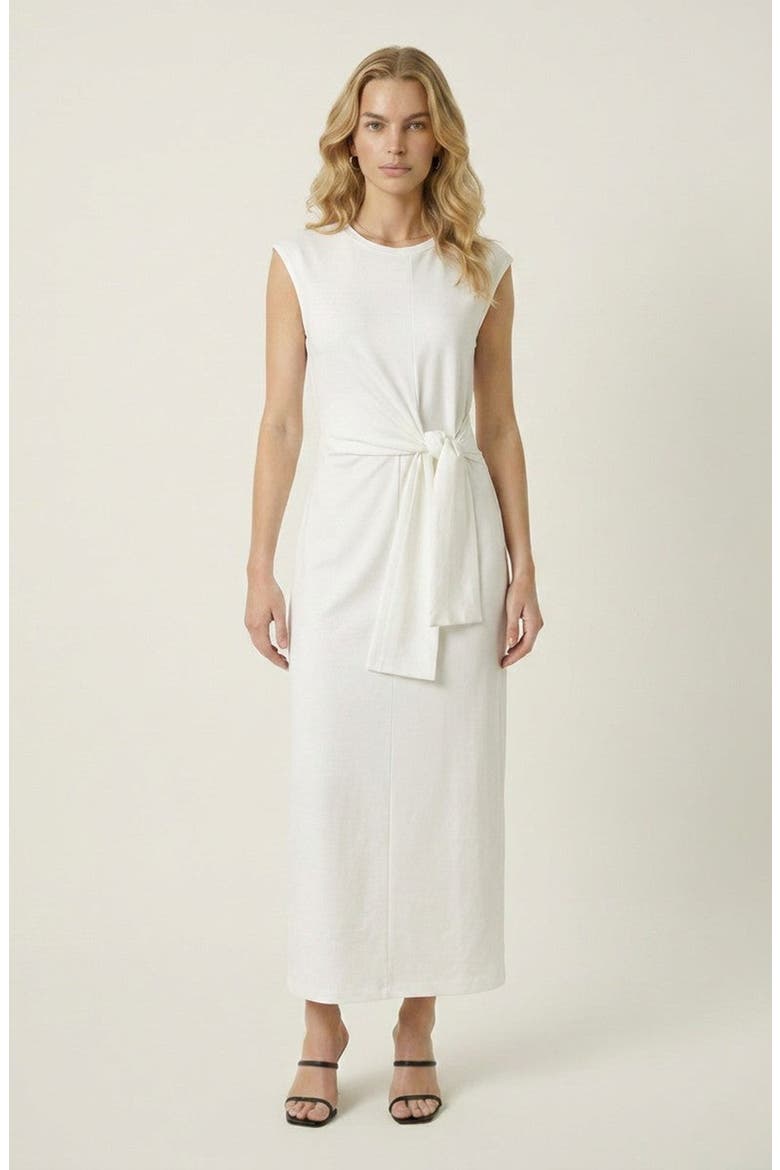 Elegant Sleeveless Tie Waist Maxi Dress, Main, color, White