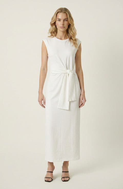 Elegant Sleeveless Tie Waist Maxi Dress