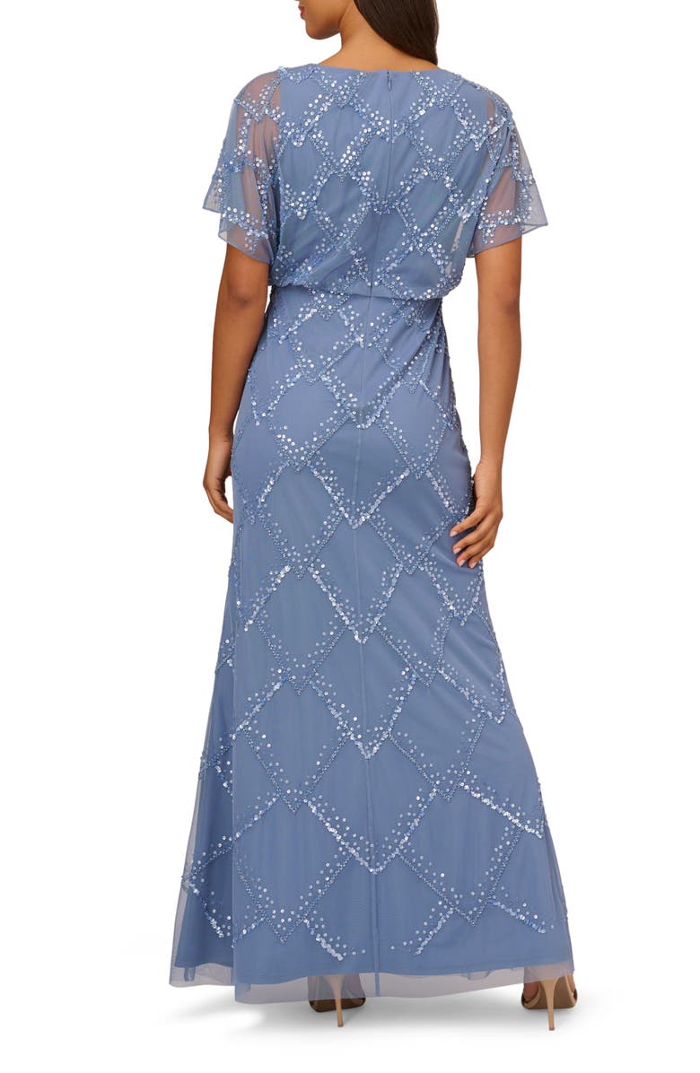 Adrianna Papell Beaded Flutter Sleeve Sheath Gown, Alternate, color,