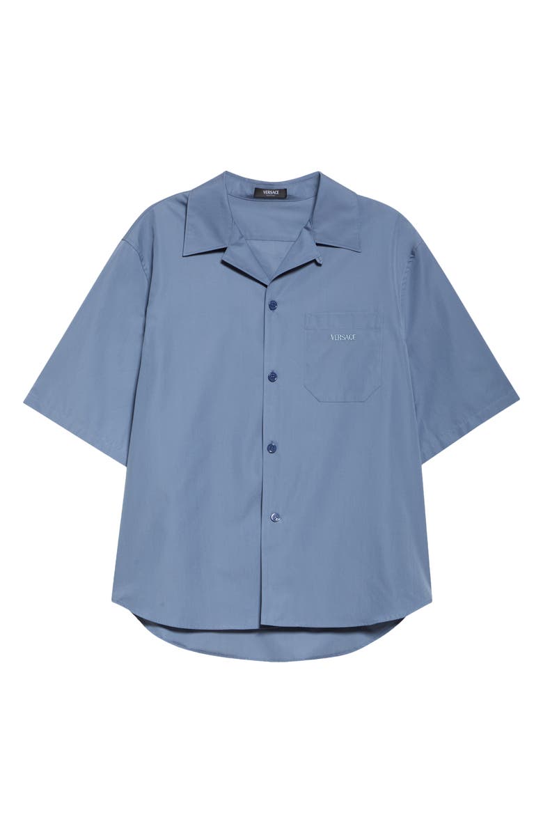 Versace Medusa Cameo Camp Shirt, Alternate, color, Stone Blue Met Dark Grey