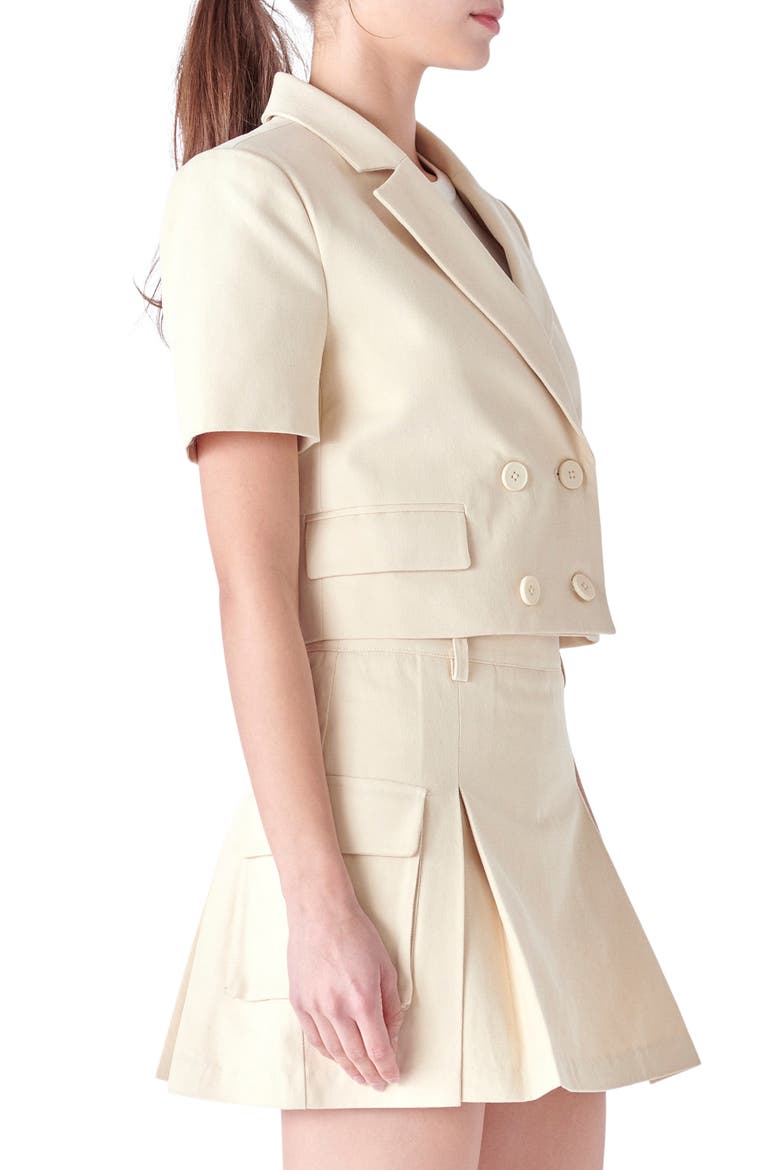 Short Sleeve Double Breasted Blazer, Alternate, color, BEIGE