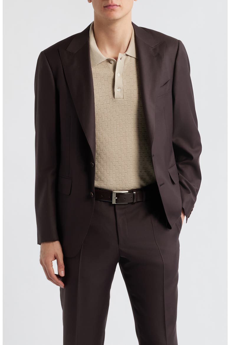 Capri Trim Fit Dark Brown Super 130s Wool Peak Lapel Suit, Alternate, color, DARK BROWN
