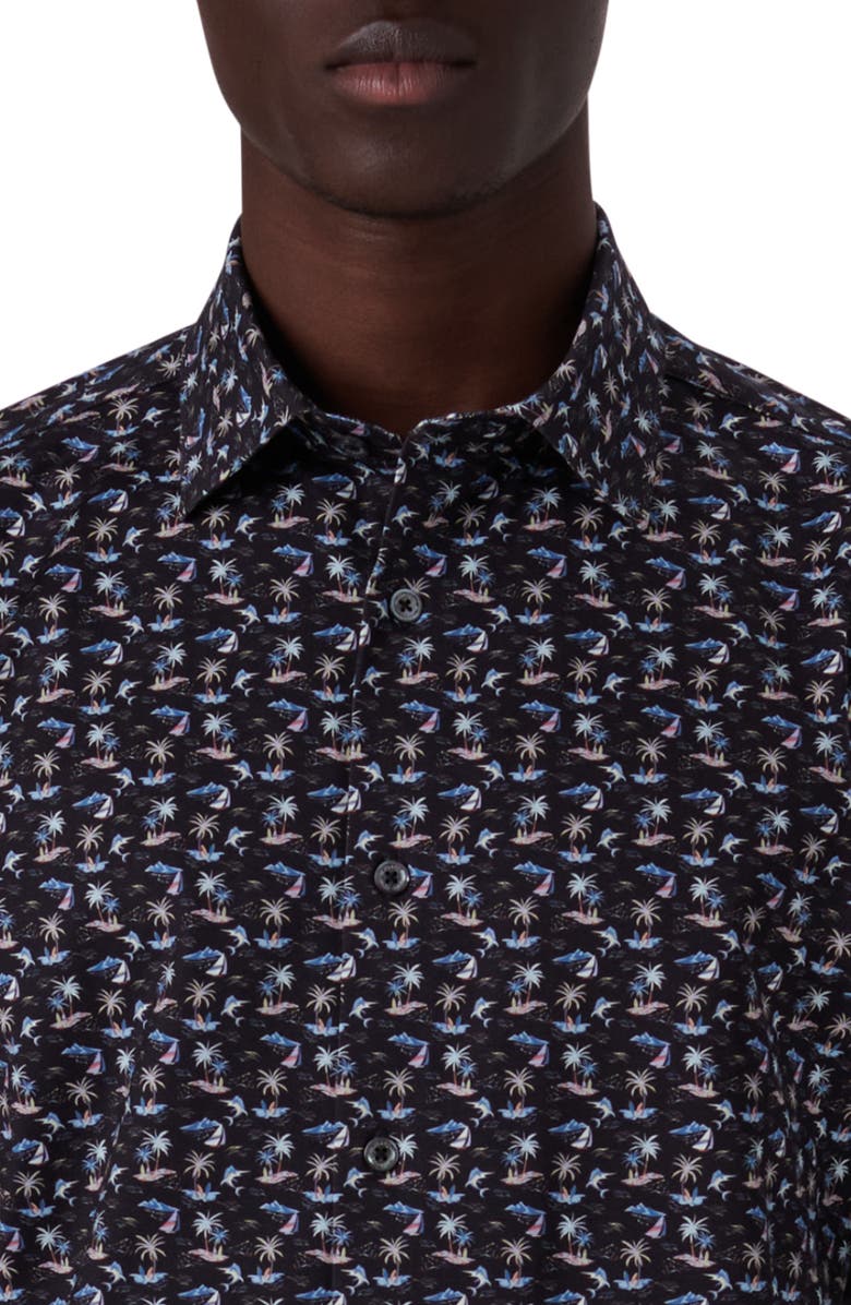 Bugatchi Milo OoohCotton<sup>®</sup> Short Sleeve Button-Up Shirt, Alternate, color, Midnight